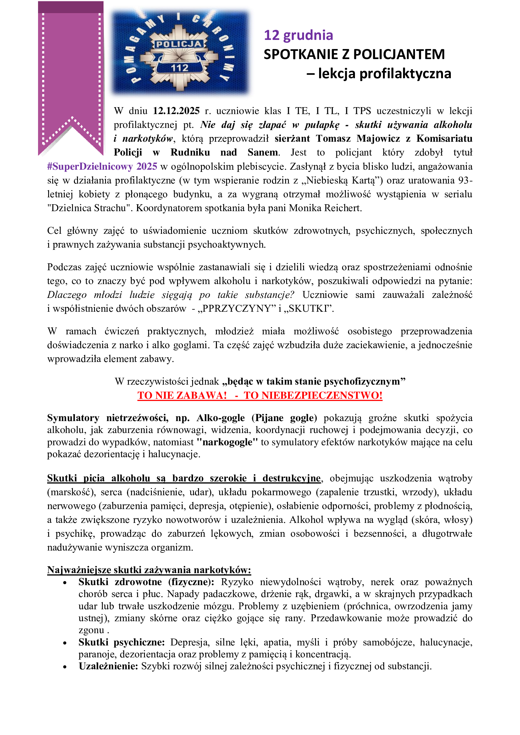 12 grudnia spotkanie z policjantem